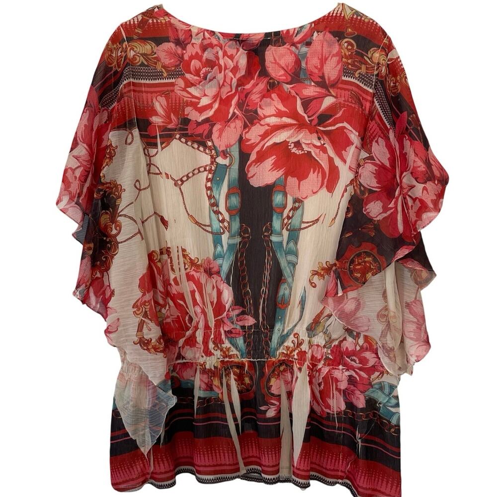 Style & Co Artsy Womens Colorful‎ Flowing Blouse Fairy Rhinestones Pink Size 2X